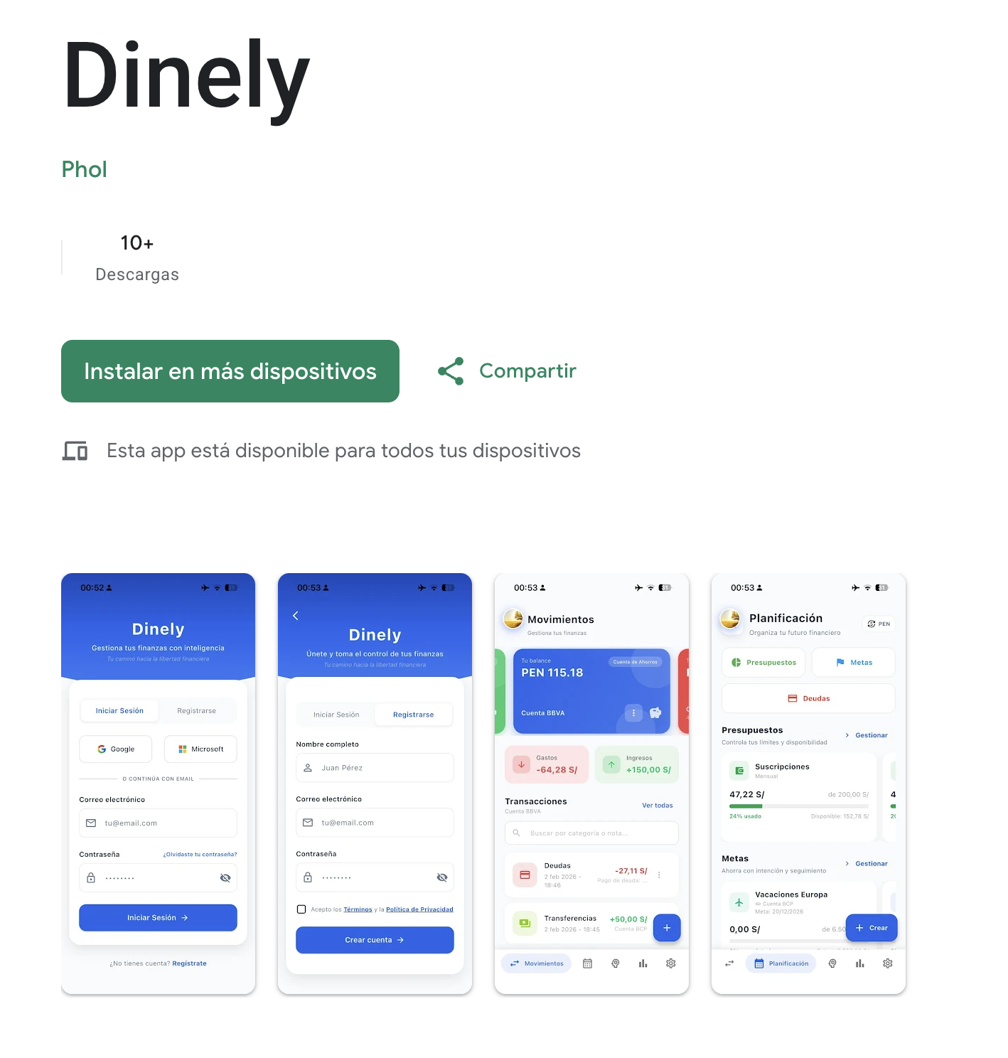 Vista previa de Dinely – App Móvil (Google Play)