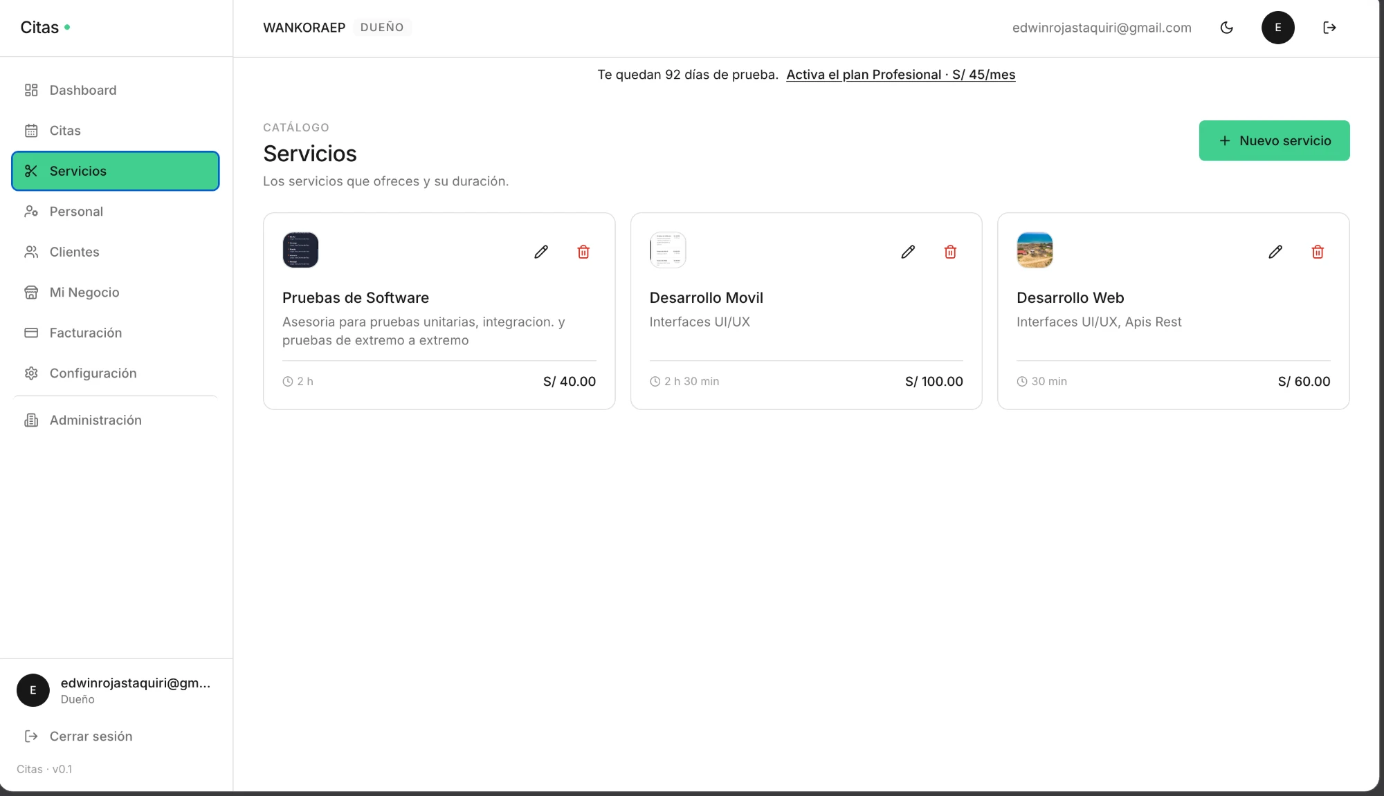 Vista previa de Plataforma de Reservas – SaaS de Citas
